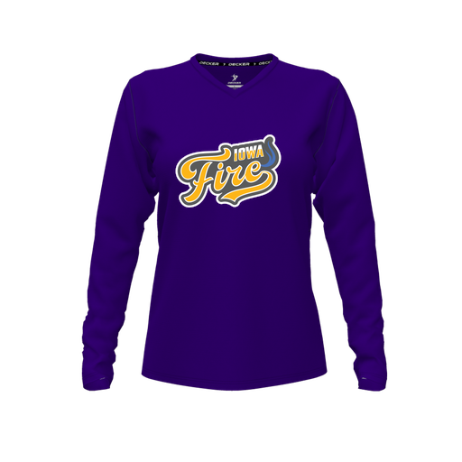 [FTLVPTPP-FYXS-LOGO1] Decker Performance T-Shirt (Female Youth XS, Purple, V Neck, Logo 1, Long Sleeve)