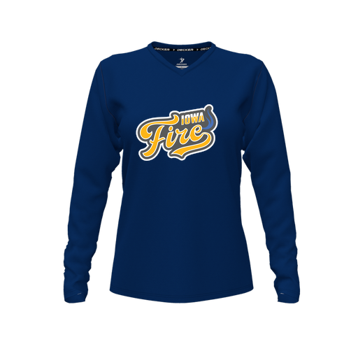 [FTLVPTNV-FYXS-LOGO1] Decker Performance T-Shirt (Female Youth XS, Navy, V Neck, Logo 1, Long Sleeve)