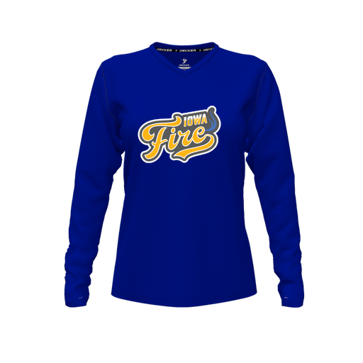 [CUS-DFW-TEES-PER-VNK-LSL-RYL-FYXS-LOGO1] Performance T-Shirt (Female Youth XS, Royal, V Neck, Logo 1, Long Sleeve)
