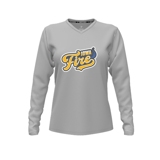 [CUS-DFW-TEES-PER-VNK-LSL-GRY-FYXS-LOGO1] Performance T-Shirt (Female Youth XS, Gray, V Neck, Logo 1, Long Sleeve)